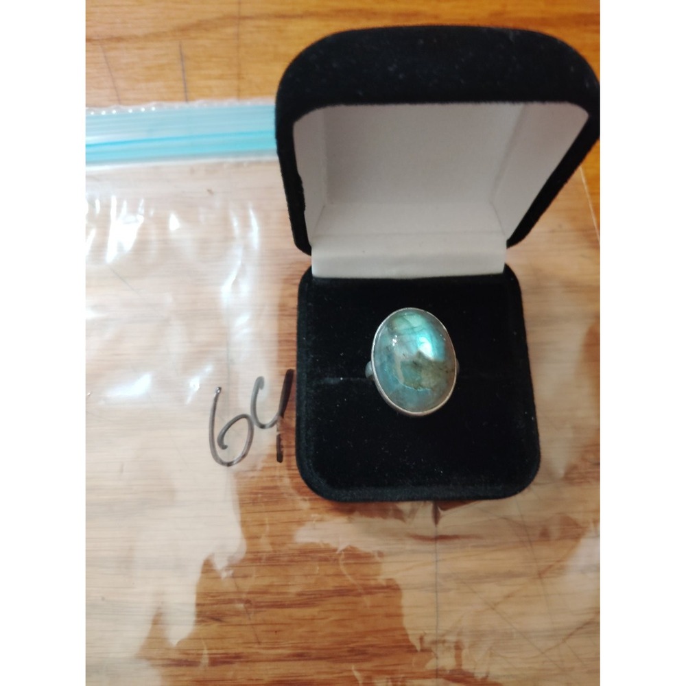 925 Sterling Silver Labradorite Oval Cabochon Statement Ring Size 7 green Womens